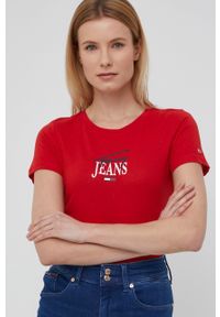 Tommy Jeans T-shirt DW0DW12001.PPYY damski kolor czerwony. Okazja: na co dzień. Kolor: czerwony. Materiał: bawełna, dzianina. Wzór: nadruk. Styl: casual #3