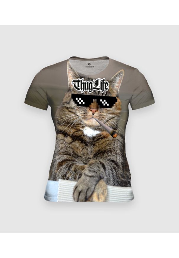 MegaKoszulki - Koszulka damska fullprint Thug Life Cat. Materiał: dzianina, bawełna, poliester