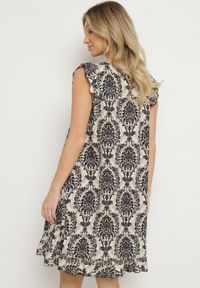 Born2be - Czarna Bawełniana Sukienka w Stylu Boho na Ramiączkach z Falbanką Zaelle. Okazja: na imprezę, na co dzień. Typ kołnierza: dekolt w serek. Kolor: czarny. Materiał: bawełna. Długość rękawa: na ramiączkach. Sezon: lato. Styl: boho #7