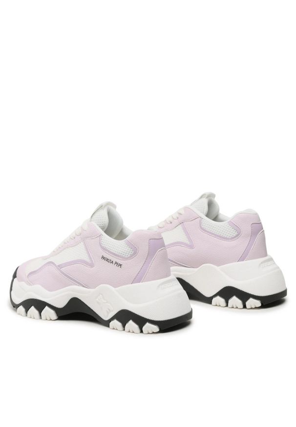 Patrizia Pepe Sneakersy | 8Z0081/E028 | Kobieta | Biały, Fioletowy. Nosek buta: okrągły. Kolor: wielokolorowy, fioletowy, biały. Materiał: tkanina, skóra ekologiczna. Wzór: aplikacja. Obcas: na platformie. Sport: turystyka piesza