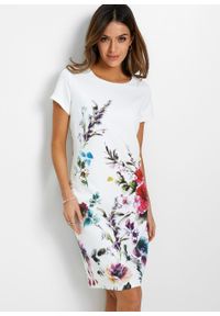 Sukienka ołówkowa z nadrukiem bonprix biały w kwiaty. Kolor: biały. Wzór: nadruk, kwiaty. Sezon: wiosna. Typ sukienki: ołówkowe #2