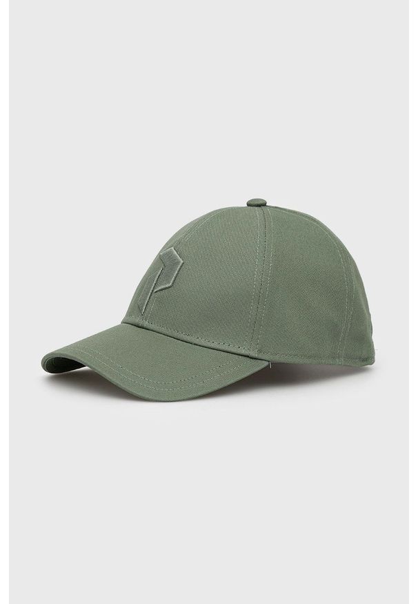 Peak Performance czapka bawełniana kolor zielony z aplikacją. Kolor: zielony. Materiał: bawełna. Wzór: aplikacja