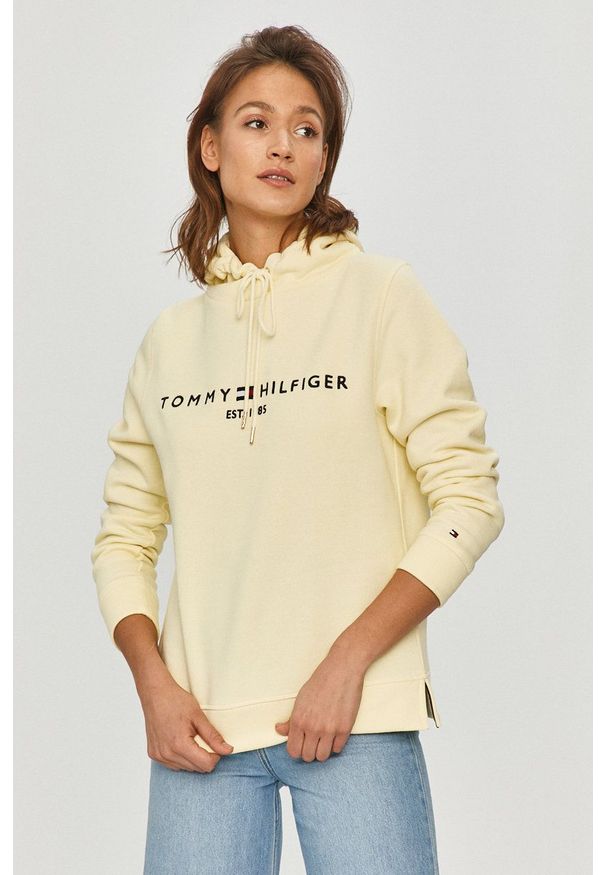 TOMMY HILFIGER - Tommy Hilfiger - Bluza. Kolor: żółty. Materiał: dzianina. Wzór: aplikacja