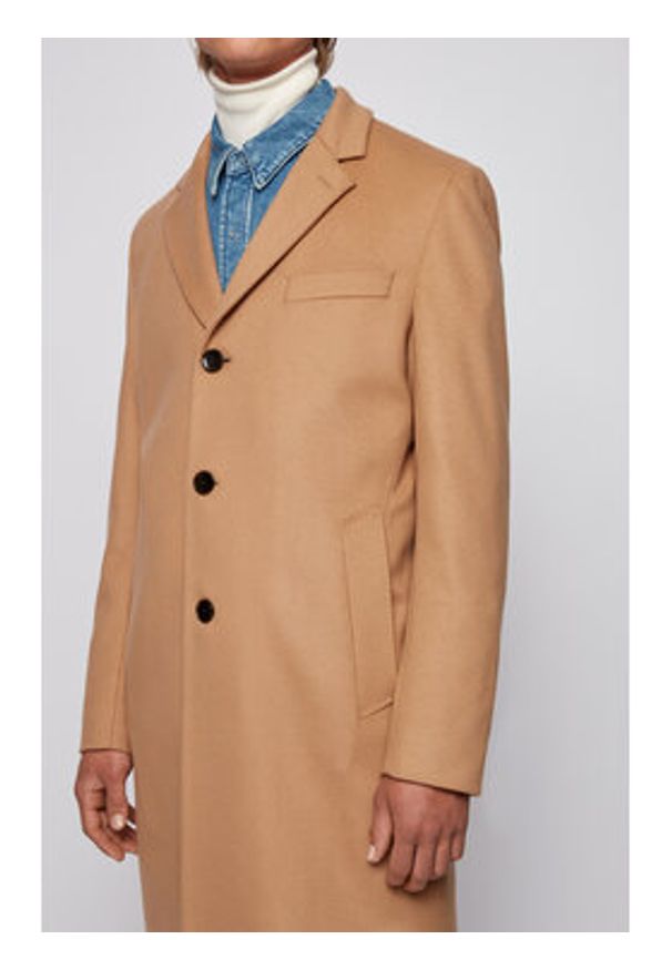 BOSS - Boss Płaszcz wełniany Nye2 50438689 Beżowy Slim Fit. Kolor: beżowy. Materiał: wełna