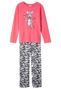 bonprix - Piżama z czystej bawełny (2 części). Kolor: różowy. Materiał: bawełna. Wzór: motyw zwierzęcy, nadruk, paski #1
