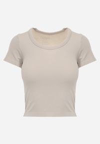 Born2be - Beżowy Gładki T-shirt o Krótszym Kroju Errora. Okazja: na co dzień. Kolor: beżowy. Materiał: materiał, jeans. Długość: krótkie. Wzór: gładki. Styl: casual #2