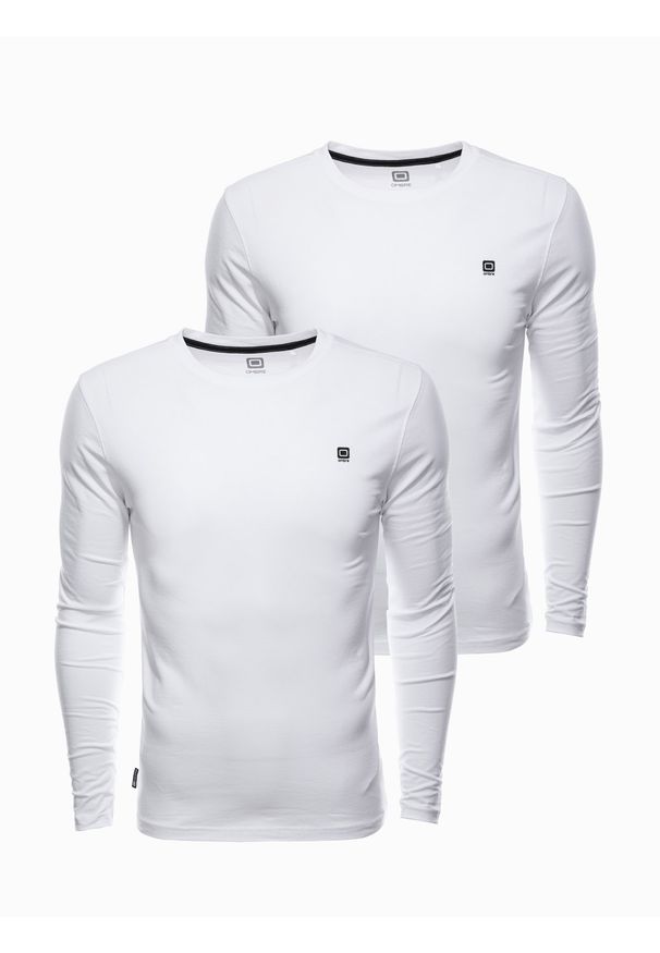Ombre Clothing - Zestaw longsleeve męski z elastanem - MIX 2-pak V2 - Rozmiar: XXL. Kolor: biały. Materiał: elastan. Długość rękawa: długi rękaw. Długość: długie. Wzór: gładki, jednolity. Styl: klasyczny