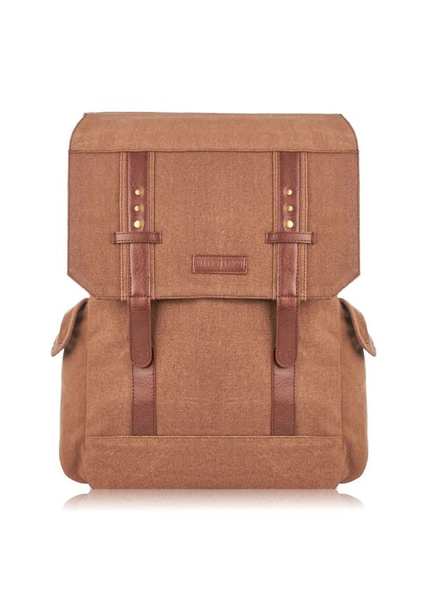 Plecak męski A4 ze skóry wegańskiej PAOLO PERUZZI E-03-BR brązowy. Kolor: brązowy. Materiał: materiał. Wzór: paski