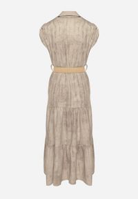 Born2be - Beżowa Sukienka Ozdobiona Plecionym Paskiem i Guzikami Filianea. Okazja: na co dzień. Kolor: beżowy. Materiał: jeans. Wzór: aplikacja. Styl: casual, elegancki #2