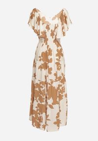 Born2be - Biało-Brązowa Wiskozowa Sukienka Rozkloszowana z Gumką w Talii Nansalinne. Okazja: na co dzień, na randkę. Typ kołnierza: dekolt w kształcie V. Kolor: biały. Materiał: wiskoza. Sezon: lato. Typ sukienki: rozkloszowane. Styl: klasyczny, casual #5