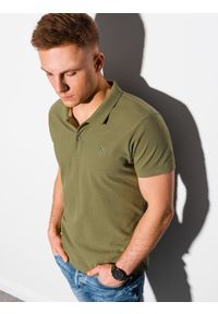 Ombre Clothing - Koszulka męska polo klasyczna bawełniana S1374 - oliwkowa - XXL. Typ kołnierza: polo. Kolor: oliwkowy. Materiał: bawełna. Wzór: haft. Styl: klasyczny #3