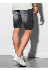 Ombre Clothing - Krótkie spodenki męskie jeansowe W306 - czarne - XXL. Kolor: czarny. Materiał: jeans. Długość: krótkie. Wzór: aplikacja. Styl: klasyczny