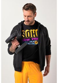 JAY-PI - Męska Kurtka treningowa fitness dzianina dresowa kaptur do rozm. 7XL. Kolekcja: plus size. Kolor: czarny. Materiał: materiał, poliester, bawełna. Sport: fitness