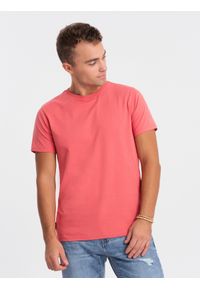 Ombre Clothing - T-shirt męski klasyczny bawełniany BASIC - różowy V11 OM-TSBS-0146 - XL. Kolor: różowy. Materiał: bawełna. Styl: klasyczny #5