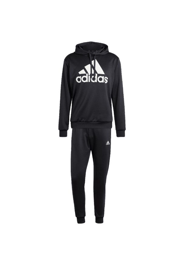 Adidas - Dres męski adidas Terry Hooded Tracksuit. Kolor: biały, czarny, wielokolorowy. Materiał: dresówka