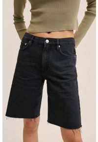 mango - Mango szorty jeansowe Anais damskie kolor szary gładkie high waist. Okazja: na co dzień. Stan: podwyższony. Kolor: szary. Materiał: jeans. Wzór: gładki. Styl: casual