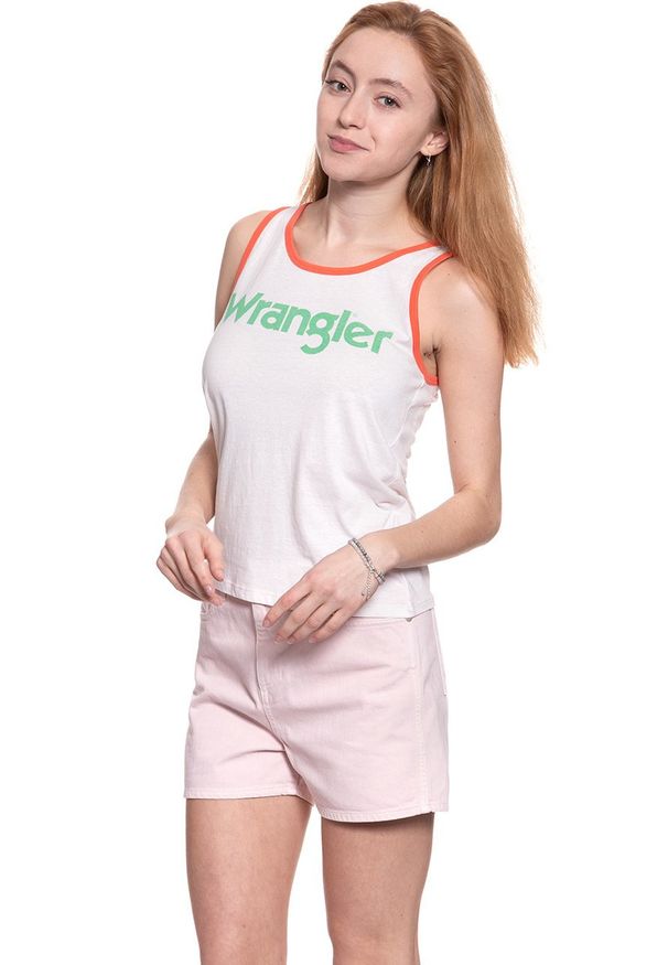 Wrangler - WRANGLER T SHIRT DAMSKI RETRO KABEL TANK ROSEWATER W730SEVLF 112130937. Długość rękawa: na ramiączkach. Wzór: nadruk. Styl: retro