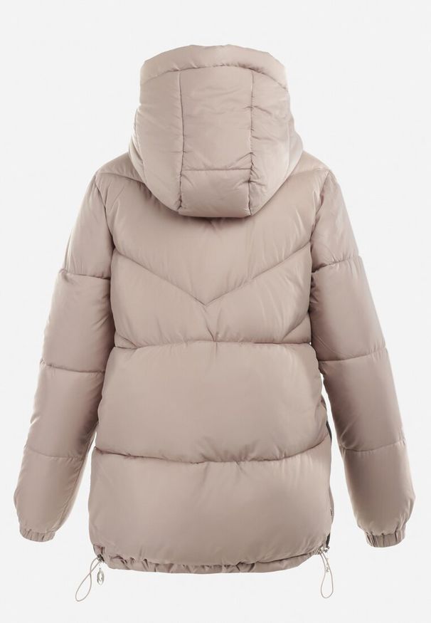 Born2be - Beżowa Kurtka Pikowana z Kapturem Lannea. Typ kołnierza: kaptur. Kolekcja: plus size. Kolor: beżowy. Materiał: jeans. Długość rękawa: długi rękaw. Długość: długie
