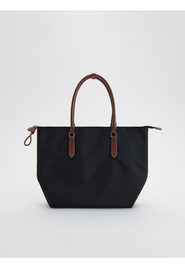 Reserved - Tkaninowa torebka shopper - czarny. Kolor: czarny. Wzór: gładki
