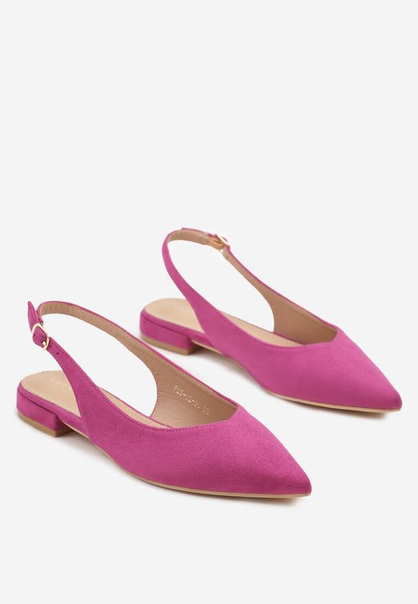 Renee - Fuksjowe Sandały Slingback Vices z Wkładką ze Skóry Naturalnej Annisae. Okazja: na spotkanie biznesowe. Zapięcie: sprzączka. Kolor: różowy. Materiał: skóra. Obcas: na obcasie. Styl: biznesowy, elegancki, klasyczny. Wysokość obcasa: niski