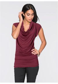 bonprix - T-shirt z mieszanki wiskozy. Typ kołnierza: dekolt woda. Kolor: czerwony. Materiał: wiskoza, materiał. Długość: długie. Styl: elegancki #1