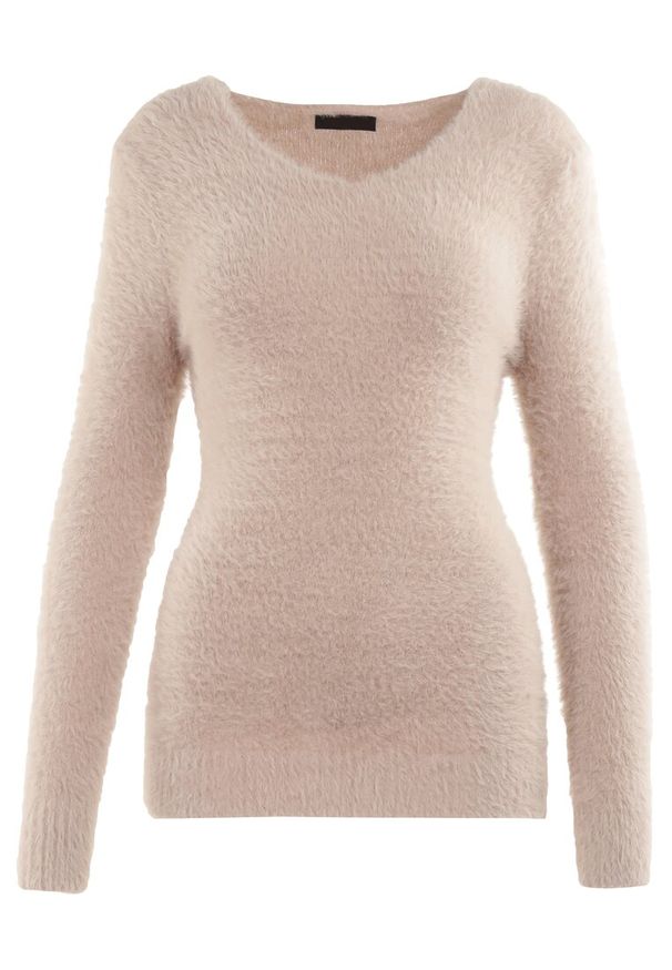 Born2be - Jasnobeżowy Sweter Wełniany Panaris. Typ kołnierza: dekolt w serek. Kolekcja: plus size. Kolor: beżowy. Materiał: wełna. Styl: klasyczny