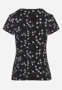 Born2be - Czarny T-shirt z Bawełny w Kwiaty Savilisse. Okazja: na co dzień. Kolor: czarny. Materiał: bawełna. Wzór: kwiaty. Styl: klasyczny, casual