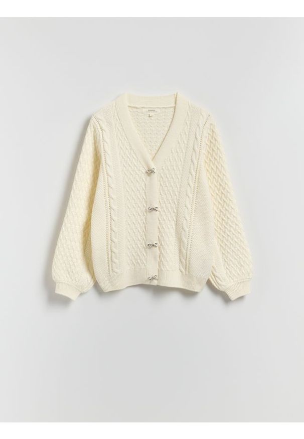 Reserved - Kardigan z dekoracyjnymi guzikami - złamana biel. Materiał: dzianina, bawełna, wełna