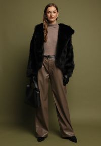 Born2be - Czarna Kurtka Futerko z Kapturem i Kieszeniami Acantte. Okazja: na co dzień. Typ kołnierza: kaptur. Kolor: czarny. Materiał: futro. Styl: casual, elegancki #4