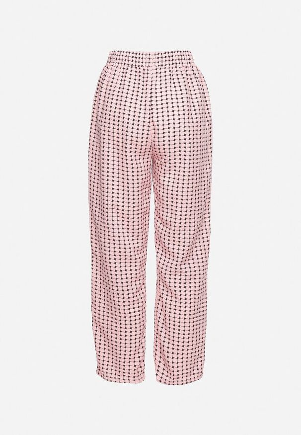 Born2be - Różowo-Czarne Spodnie w Geometryczny Print z Wysokim Stanem Lolla. Okazja: na co dzień, na randkę. Stan: podwyższony. Kolor: różowy. Wzór: nadruk, geometria. Styl: elegancki, casual