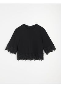 Sinsay - Bawełniana bluzka z koronkową aplikacją - czarny. Kolor: czarny. Materiał: bawełna, koronka. Wzór: aplikacja #1