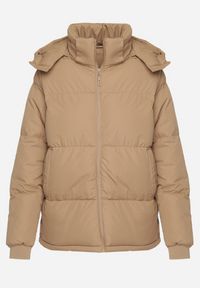 Born2be - Ciemnobeżowa Pudełkowa Kurtka Pikowana z Kapturem Anena. Typ kołnierza: kaptur. Kolor: beżowy. Styl: elegancki #7
