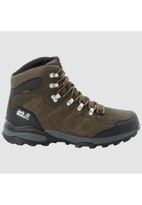 Buty trekkingowe Jack Wolfskin Refugio Texapore Mid. Wysokość cholewki: za kostkę. Zapięcie: sznurówki. Kolor: wielokolorowy, szary, zielony. Materiał: materiał, syntetyk, zamsz. Szerokość cholewki: normalna