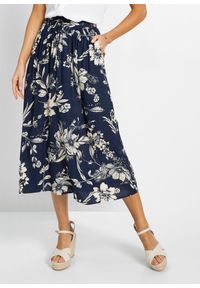 bonprix - Spódnica maxi z wiskozy z wygodnym ściągaczem w talii z wiązanym paskiem. Kolor: niebieski. Materiał: wiskoza. Wzór: nadruk #1