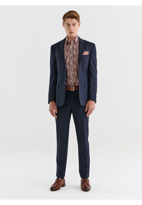 Pako Lorente - PAKO LORENTE – Spodnie garniturowe w kratę Windowpane. Materiał: wełna, lycra, poliester