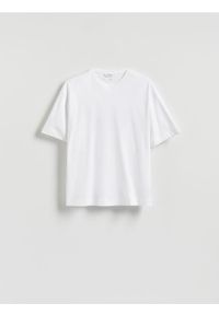 Reserved - T-shirt boxy z merceryzowanej bawełny - biały. Kolor: biały. Materiał: bawełna