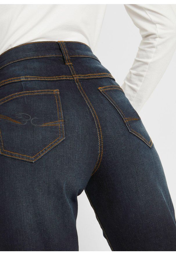 bonprix - Jeansy wide leg, mid waist, z elastyczną wstawką w talii. Kolor: niebieski