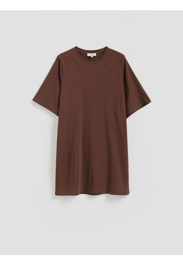Reserved - Bawełniana sukienka mini - brązowy. Kolor: brązowy. Materiał: bawełna. Typ sukienki: proste. Długość: mini