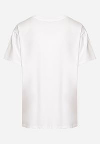 Born2be - Biały Bawełniany T-shirt z Krótkim Rękawem i Ozdobnymi Aplikacjami Kirilla. Okazja: na co dzień. Kolor: biały. Materiał: bawełna. Długość rękawa: krótki rękaw. Długość: krótkie. Wzór: aplikacja. Styl: casual, klasyczny, elegancki #4