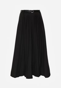 Born2be - Czarna Wiskozowa Spódnica o Rozkloszowanym Kroju z Paskiem z Klamrą Lawedisa. Okazja: na co dzień, do pracy, na spotkanie biznesowe. Kolor: czarny. Materiał: wiskoza. Styl: klasyczny, casual, biznesowy, elegancki #2