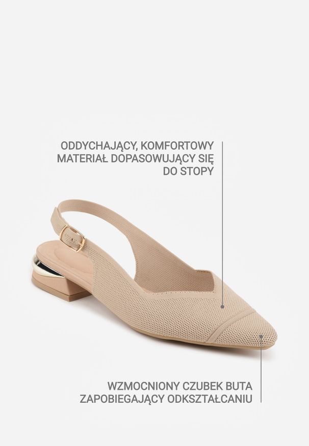 Born2be - Ciemnobeżowe Dzianinowe Czółenka VICES na Niskim Słupku z Odkrytą Piętą i Amortyzującą Wkładką Celalodia. Okazja: na spotkanie biznesowe, na wesele, do pracy, na ślub cywilny. Zapięcie: pasek. Kolor: beżowy. Materiał: dzianina. Obcas: na słupku. Styl: biznesowy