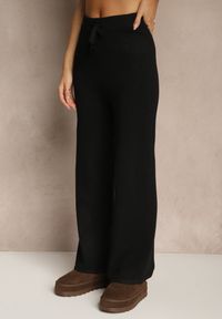Renee - Czarny Komplet z Dzianiny z Wełną Długi Kardigan Spodnie i Kamizelka Otizane. Kolekcja: plus size. Kolor: czarny. Materiał: dzianina, wełna. Wzór: aplikacja #3