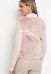 Born2be - Różowa Futrzana Kamizelka z Kołnierzem z Imitacji Skóry Pharina. Kolor: różowy. Materiał: skóra, futro #5
