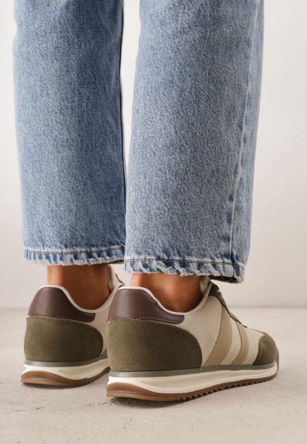 Born2be - Zielone Sneakersy z Dwoma Paskami Evilirea. Nosek buta: okrągły. Zapięcie: pasek. Kolor: zielony. Materiał: zamsz, skóra, materiał. Obcas: na obcasie. Wysokość obcasa: niski