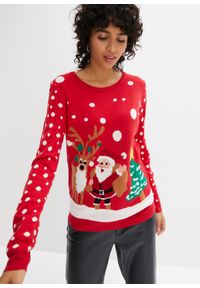 bonprix - Sweter z bożonarodzeniowym motywem. Kolor: czerwony. Materiał: dzianina #1