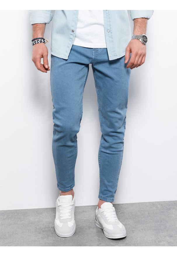 Ombre Clothing - Spodnie męskie jeansowe o kroju SLIM FIT P1058 - niebieskie - XXL. Okazja: na co dzień. Kolor: niebieski. Materiał: jeans. Wzór: gładki. Styl: elegancki, sportowy, casual