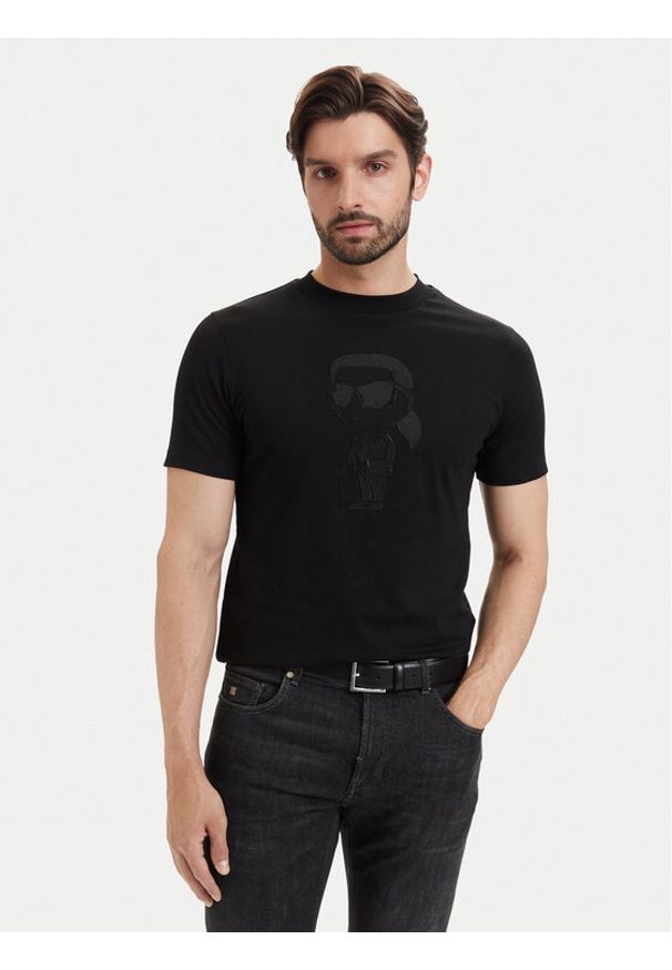 Karl Lagerfeld - KARL LAGERFELD T-Shirt 755040 563225 Czarny Regular Fit. Typ kołnierza: dekolt w karo. Kolor: czarny. Materiał: bawełna