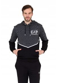 EA7 Emporio Armani - EA7 Męska czarno-szara bluza z kapturem w moro, Rozmiar M. Typ kołnierza: kaptur. Kolor: czarny. Wzór: moro