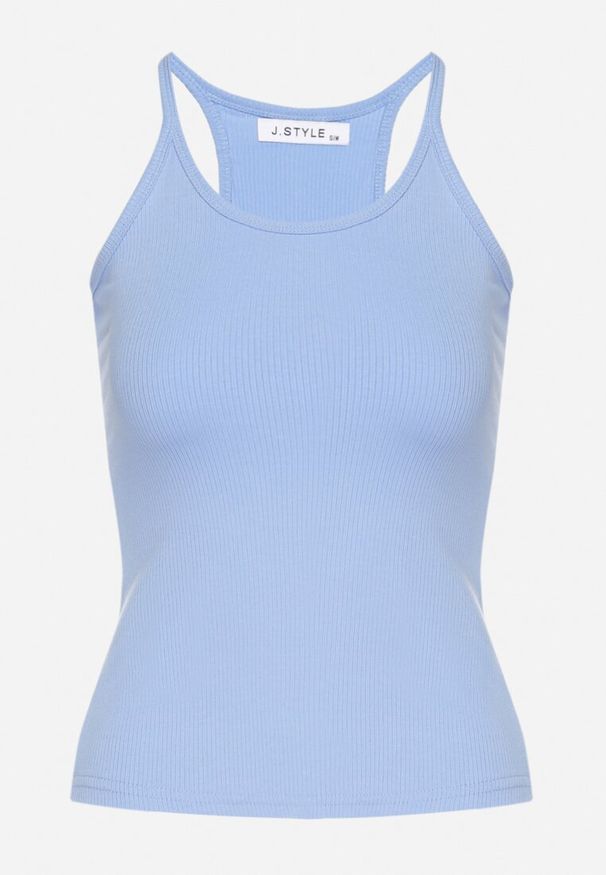 Born2be - Jasnoniebieski Top z Prążkowanego Materiału Turine. Kolor: niebieski. Materiał: prążkowany, materiał. Styl: klasyczny, sportowy