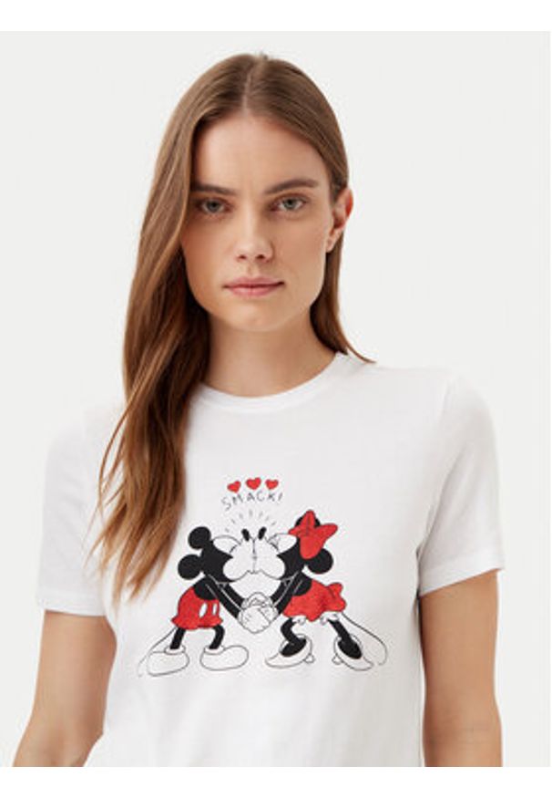 only - ONLY T-Shirt Mickey 15317991 Biały Regular Fit. Kolor: biały. Materiał: bawełna